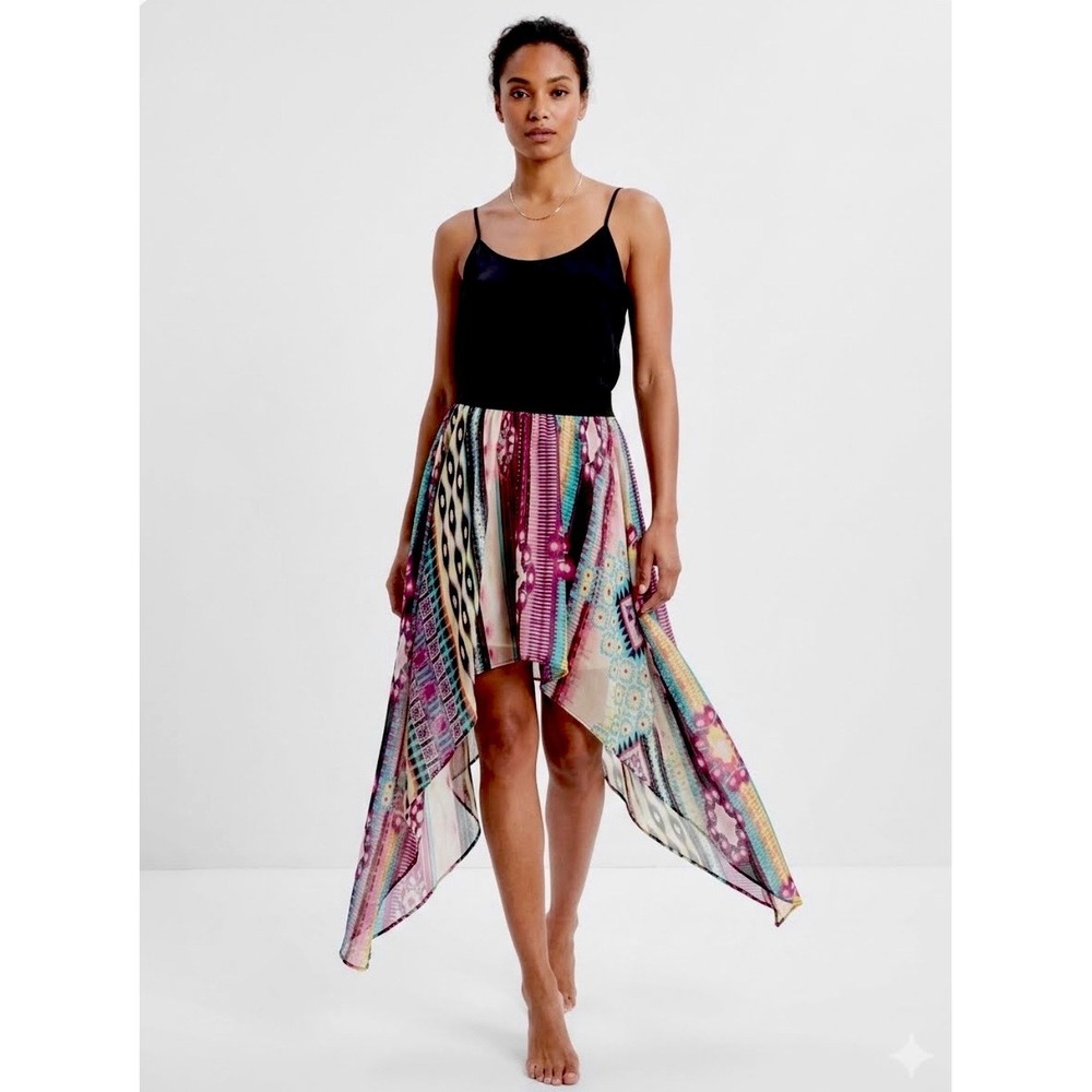 Wet Seal Handkerchief Hem Bohemian Skirt Tribal Medium Multicolor Beach Festival